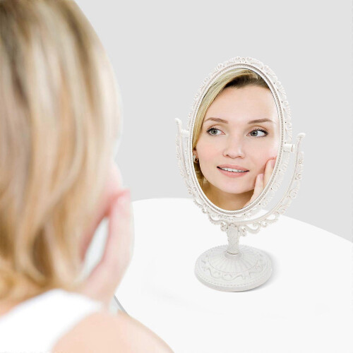 Oval Double-Sided Makeup Mirror Vintage Desktop Vanity Mirror Decor 2