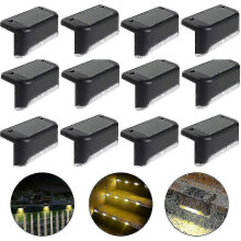 Waterproof Solar Fence Light, Solar Deck Light, Stair Light, Ip65 Led Solar Garden Lights For Patio Stair Fences (warm Light-black, 12 Pcs)