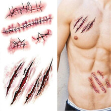 Realistic Fake Bloody Wound Stitch Scar Scab Temporary Stickers, Halloween Masquerade Prank Horror Makeup Props, Waterproof