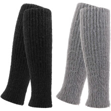 2 Pairs Fluffy Ankle Leg Warmer, Winter Knit Crochet Women's Leg Warmer Knee High Leg Warm High Quality