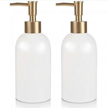 2pc Ceramic Soap Dispenser Ceramic Soap Pump Dispenser Can Fill Liquid For Bathroom Kitchen