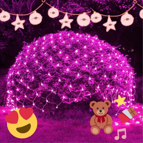 Lyserøde LED-netlys 1,5 m x 1,5 m 96 LED'er 8 tilstande 1