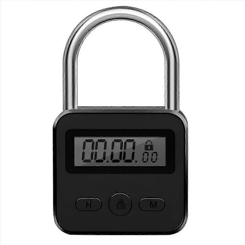 Metal Timer Padlock 99 Hours Max Timing Automatic Unlocking LCD Display USB Rechargeable Black for Kitchen Gym School 1
