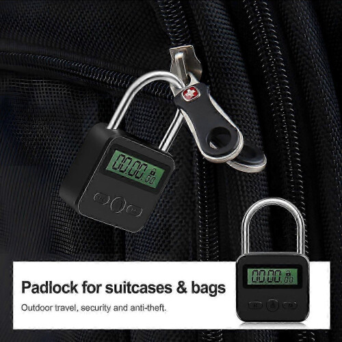 Metal Timer Padlock 99 Hours Max Timing Automatic Unlocking LCD Display USB Rechargeable Black for Kitchen Gym School 2