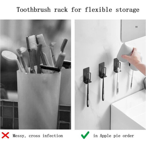 Wall Mounted Toothbrush Holder 4 Pack Black Stainless Steel No Drilling Space Saving Bathroom Kitchen 2