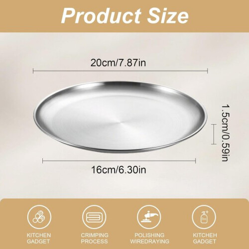 Stainless Steel Plates 6 Pcs 20cm Diameter Stackable Dishwasher Safe Microwave Safe 1