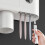 Wall-Mounted Toothbrush Holder with Automatic Toothpaste Dispenser, No Drill Adhesive Mounting, ABS PP PS Plastic, Holds 4 Brushes 4