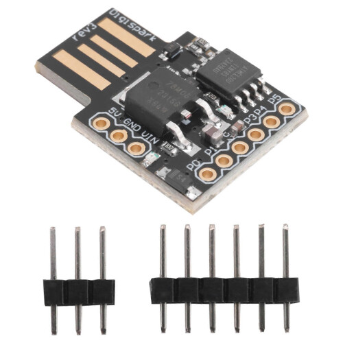 ATtiny85 Digispark USB Development Board Compatible with Arduino, 8k Flash Memory 6 I/O Pins Onboard 5V Regulator for Microcontroller Projects 2