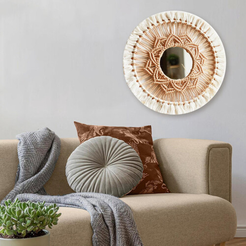 Makramee-seinäpeili Boho Pyöreä 38cm 2