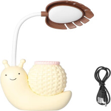 Lampe de bureau LED pour enfants, jaune, multifonctionnelle, avec porte-stylo et col de cygne USB flexible