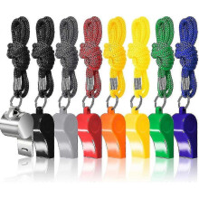 8 Pack Coach Referee Whistle With Lanyard, Colorful Plastic And Stainless Steel Football Whistle For Sport Lifeguard Survival Emergency Training