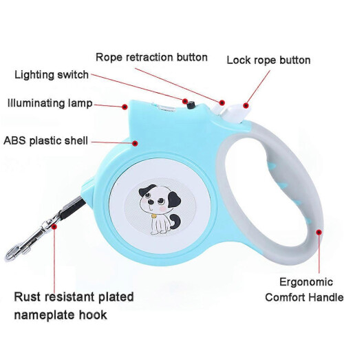 Retractable Dog Leash 16 ft with LED Light, One Button Lock for Small Medium Dogs 2