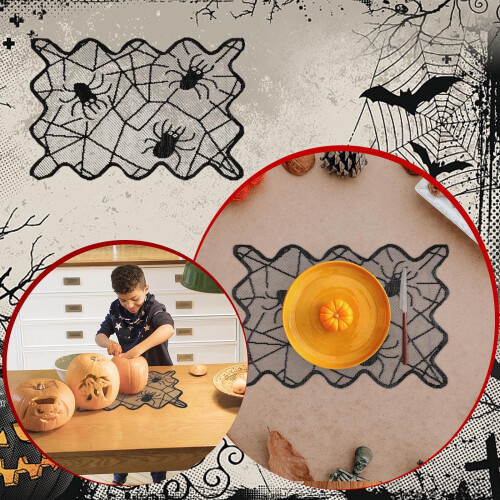 Sets de table ronds en dentelle lavables, motif Halloween 1