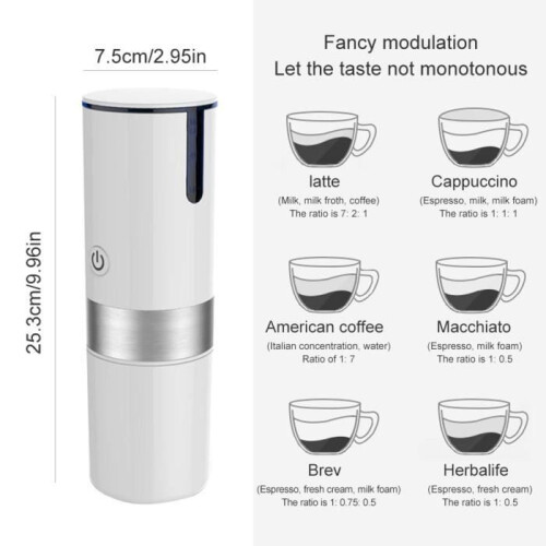 Draagbaar espressoapparaat, USB-reisapparaat, wit 1