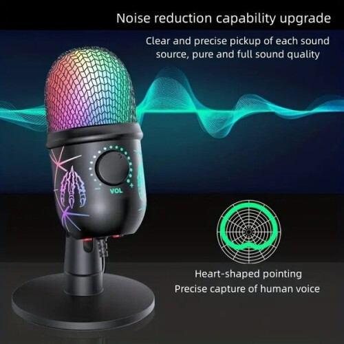 Microphone de jeu USB avec éclairage RGB dynamique et réduction du bruit pour PC, streaming et podcast 2