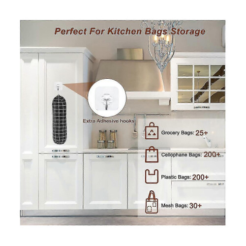 Plastic Bag Holder Wall Mount Organiser with Geometric Pattern, Adjustable Drawstring and Washable Oxford Cloth 2