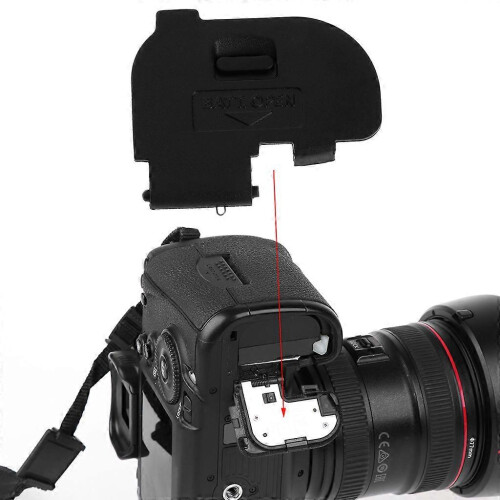 Coperchio sportello batteria compatibile con Canon EOS 7D, colore nero e argento, materiale plastica e metallo 2