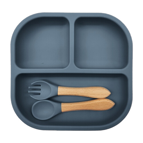 Assiette compartimentée en silicone pour tout-petits avec ensemble de couverts