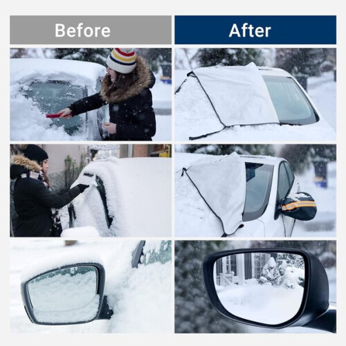 PEVA Waterproof Windscreen Cover Compatible with Most Vehicles, Windproof Straps & Reflective Strips 1
