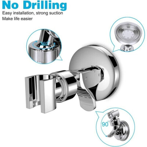 Adjustable Shower Holder, Silver - 5 kg Load, 360 Rotation, Moisture Resistant ABS Mount 1