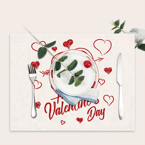 Valentine's Day Linen Placemat Digital Print 4-Pack 2
