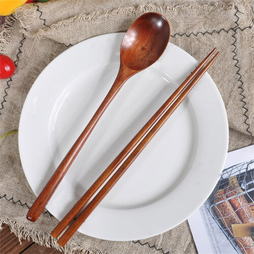 Juego de cuchara y palillos de madera con mango largo 1