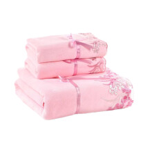 Ensemble de 3 serviettes de bain roses en coton avec bordure en dentelle