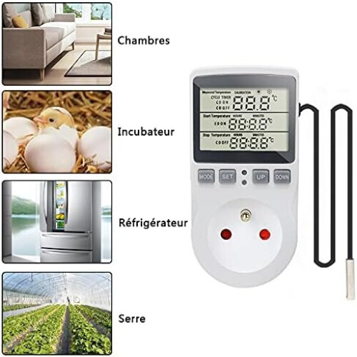 Digital Thermostat Socket, Compatible with UK/EU Sockets, Temperature Control -40C to 120C with Timer, 100-250V Input 2