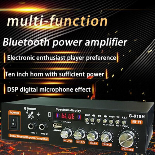 Home Theatre Amplifier Compatible with Bluetooth Audio, Low Distortion 0.01% with Remote Control for Multi-Speaker Setup 1