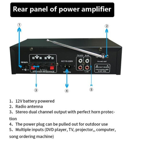 Home Theatre Amplifier Compatible with Bluetooth Audio, Low Distortion 0.01% with Remote Control for Multi-Speaker Setup 2