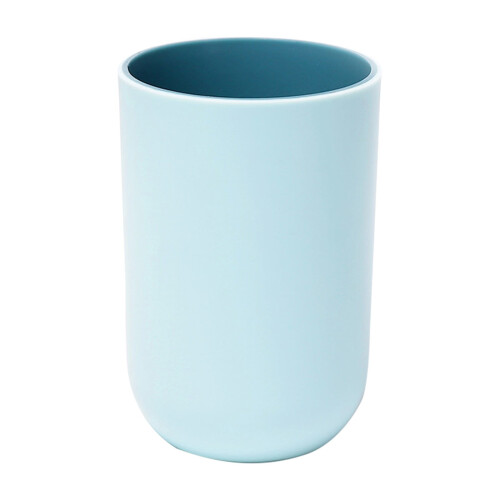 Bicchiere da bagno riutilizzabile in plastica blu da 350 ml con spazzolino da denti.