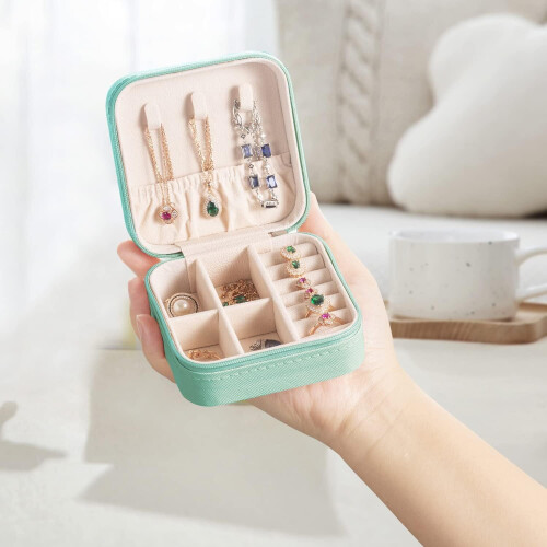 Travel Jewelry Case with Mirror Blue Small Organizer 1