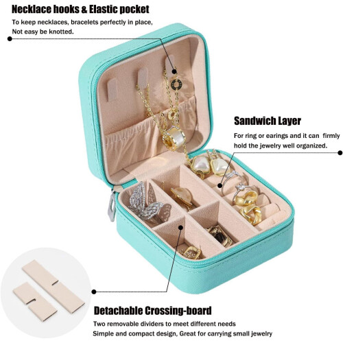 Travel Jewelry Case with Mirror Blue Small Organizer 2