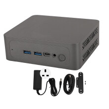 (UK Plug 100‑240V 8GB+256GB) Kleiner Desktop-PC WiFi 6E DDR4 8GB+256GB Grau Dual-Screen