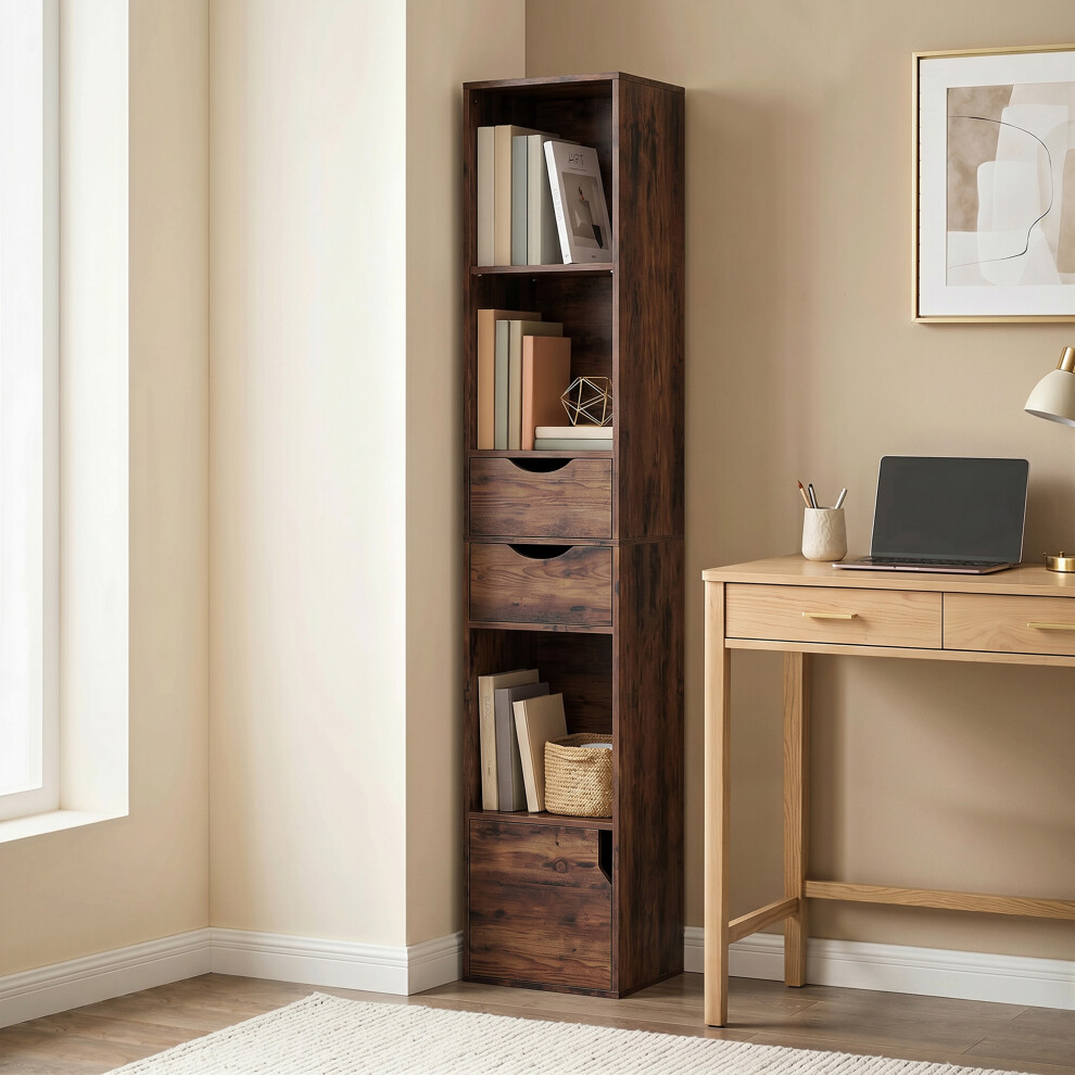 Homcom Bookcase With Drawers Adjustable Shelf 158 Cm Rustic Brown