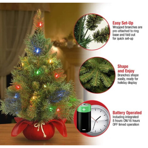 Pre-Lit Mini Christmas Tree 2ft Artificial Fir with LED 1