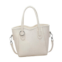 Modern Feminine PU Leather Bucket Bag Handbag With-Beige