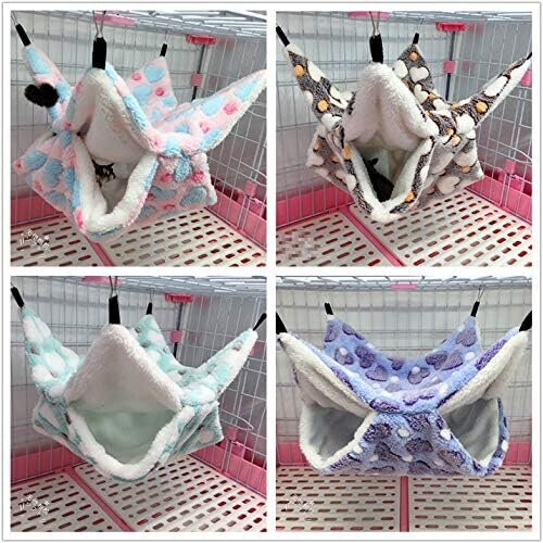 Pet Hammock for Small Pets, Warm Double Layer Bedding, Washable Fabric with Spring Clips 2