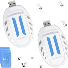 USB odpuzovač komárů do zásuvky, 2 kusy, přenosný, s 90 tabletami proti komárům pro použití v interiéru i exteriéru