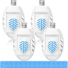 USB elektrický odpuzovač komárů do zásuvky, sada 4 ks se 120 tabletami, přenosný pro vnitřní použití