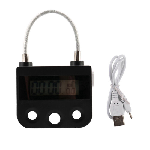 Electronic Countdown Timer Lock USB Rechargeable 99H59M 130KG Pull IP4 Waterproof Black ABS Metal Household Temporary 1