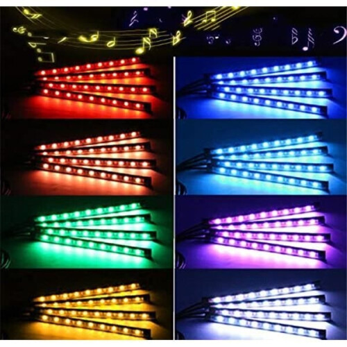 Car Interior LED Strip Light, Atmosphere Lighting, 48 Multicolor LEDs, Waterproof, 4 Light Bars with Remote Control 1