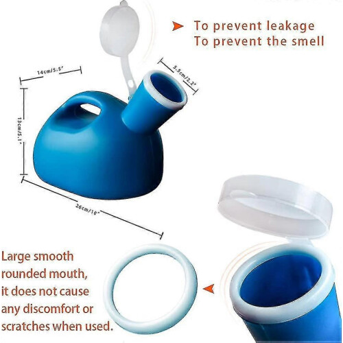 Men's Urinal 2000ml Blue Wide Smooth Opening Thickened Construction Removable Lid Wide Base for Elderly Bedridden Users Camping Travel Driving 1