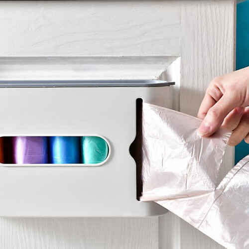 Wall Mounted Plastic Garbage Bag Dispenser Holder, Storage Box for Bathroom Kitchen 2