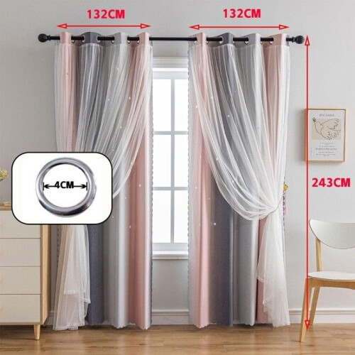 Girl's Bedroom Curtains - Grey Pink - Rectangular - Blackout - 135 x 240 cm 1