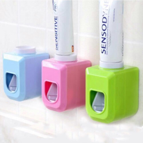 Wall Mount Automatic Toothpaste Dispenser, Hands-Free Squeeze Out, Pink Adhesive Mount for Bathroom (1-Piece) 1