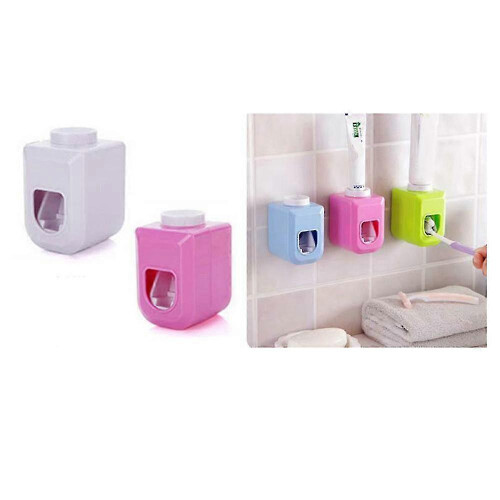 Wall Mount Automatic Toothpaste Dispenser, Hands-Free Squeeze Out, Pink Adhesive Mount for Bathroom (1-Piece) 2