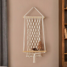 Tapestry Wall Shelf, Cotton Rope and Wood Hanging Boho Shelf for Bedroom Plants and Books