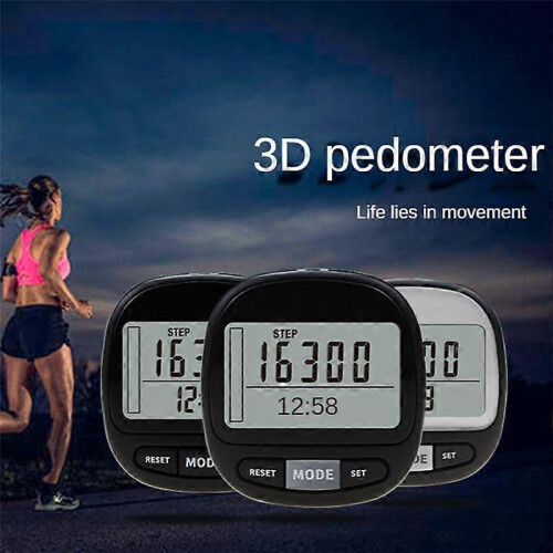 3D Pedometer for Adults Walking Step Counter Calorie Counter 7 Days Memory Tri-Axis Sensor Clip Strap LED Backlight No Bluetooth ABS Black 2