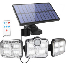 MORI YOSHIDA 3-Head 122 LED Solar Wall Light with Motion Sensor - IP65 Waterproof - Grey